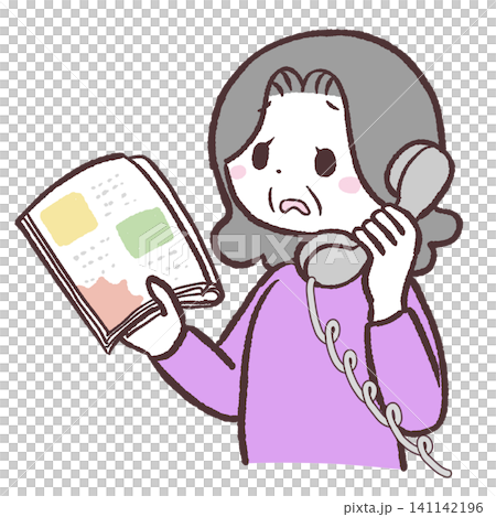 雑誌を持って電話するシニア女性のイラスト 雑誌を持って電話するシニア女性のイラスト 141142196
