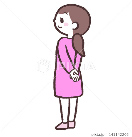 斜め後ろ向きの女性のイラスト 141142203