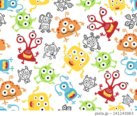 Seamless pattern vector with funny monster alien cartoon 141143063