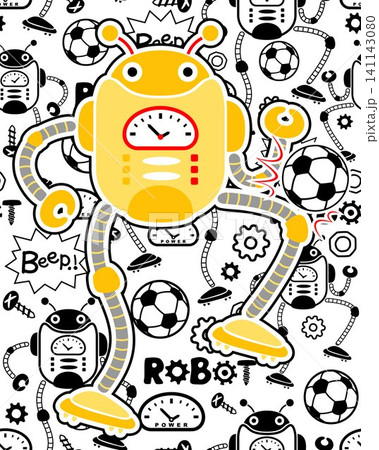Seamless pattern vector of robots soccer elements illustration with yellow robot cartoon Seamless pattern vector of robots soccer elements illustration with yellow robot cartoon 141143080