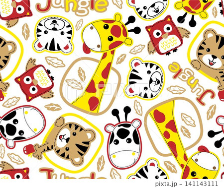 Vector seamless pattern of funny animals cartoon. Forest elements illustration Vector seamless pattern of funny animals cartoon. Forest elements illustration 141143111