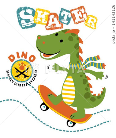 Vector illustration of dino cartoon playing skateboard Vector illustration of dino cartoon playing skateboard 141143126