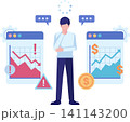Businessman Evaluating Business Risk vs Reward with Charts 141143200