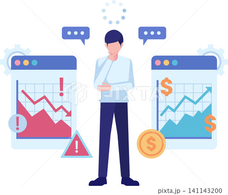Businessman Evaluating Business Risk vs Reward with Charts 141143200