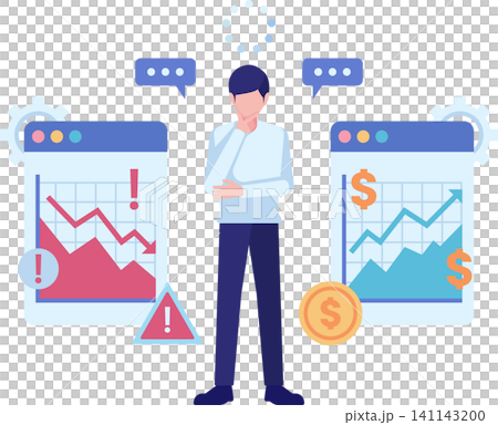 Businessman Evaluating Business Risk vs Reward with Charts 141143200