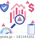 Financial Risk Analysis with Magnifying Glass and Declining Chart 141143202
