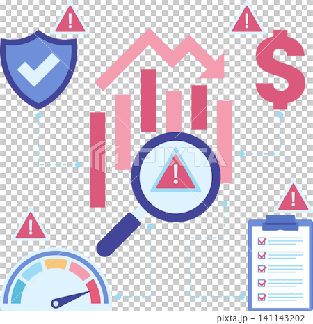 Financial Risk Analysis with Magnifying Glass and Declining Chart 141143202