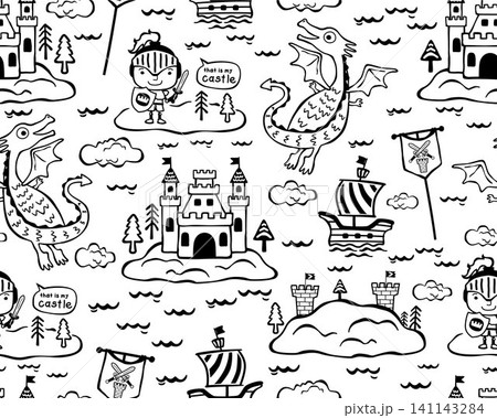 Seamless pattern vector illustration of hand drawn fairyland elements cartoon Seamless pattern vector illustration of hand drawn fairyland elements cartoon 141143284