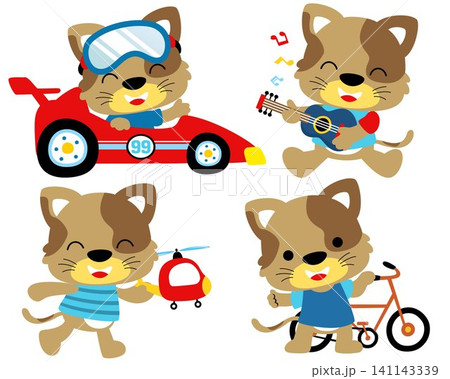 Vector illustration set of cartoon cat in different activity Vector illustration set of cartoon cat in different activity 141143339