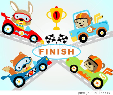 vector illustration set of car racing with funny animals racer vector illustration set of car racing with funny animals racer 141143345