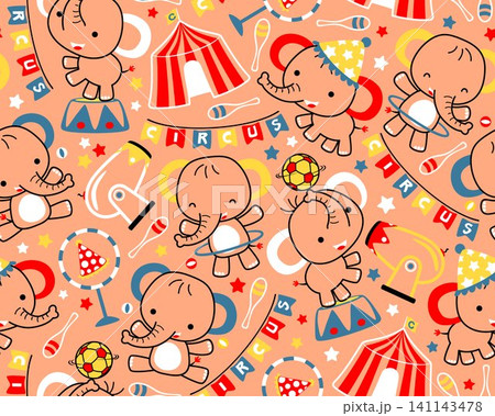 Vector seamless pattern of circus cartoon animals with elephants, circus elements. Vector seamless pattern of circus cartoon animals with elephants, circus elements. 141143478