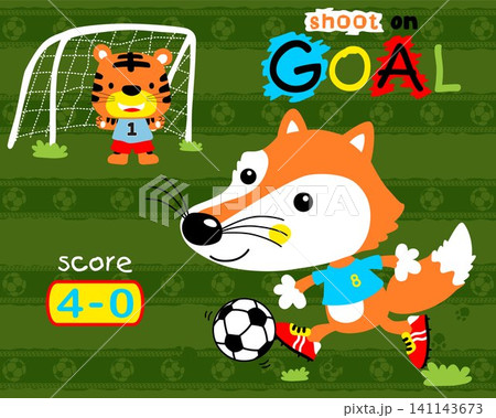 Animal cartoon vector of fox and cat play soccer 141143673