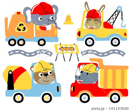 Set of trucks cartoon with funny animals driver Set of trucks cartoon with funny animals driver 141143680