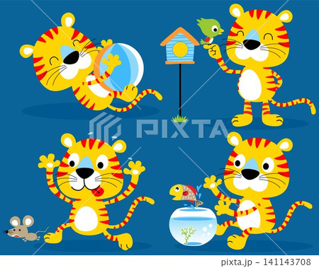 Vector set of funny yellow cat cartoon in different action Vector set of funny yellow cat cartoon in different action 141143708