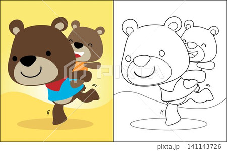 Coloring book of funny bear carrying other bear on it back Coloring book of funny bear carrying other bear on it back 141143726