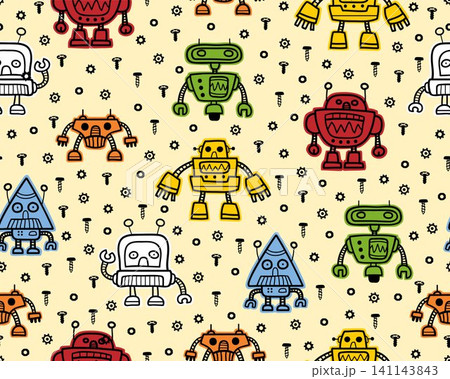 Seamless pattern vector of colorful robots cartoon with nuts and bolts Seamless pattern vector of colorful robots cartoon with nuts and bolts 141143843