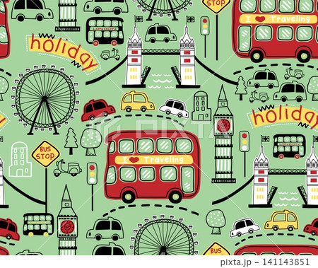 Seamless pattern vector with London city elements cartoon 141143851