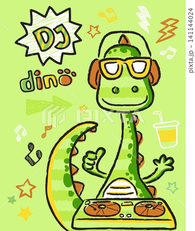 Vector illustration of funny dinosaur cartoon with disk jockey Vector illustration of funny dinosaur cartoon with disk jockey 141144024