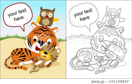 Vector illustration of funny animals cartoon playing, coloring book or page Vector illustration of funny animals cartoon playing, coloring book or page 141144047