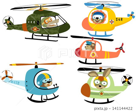 vector set of helicopter cartoon with cute animals pilot vector set of helicopter cartoon with cute animals pilot 141144422