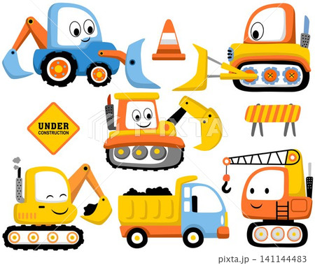Vector set of construction vehicles cartoon 141144483
