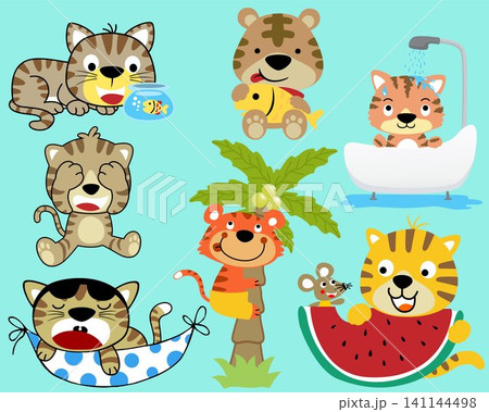 Vector set of funny cat cartoon in different activities Vector set of funny cat cartoon in different activities 141144498