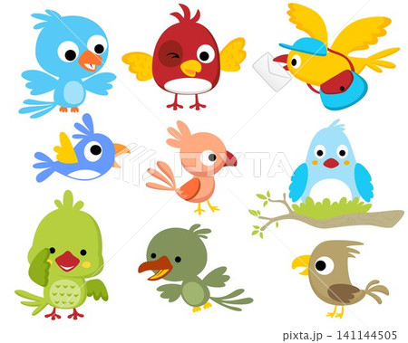 Vector set of birds cartoon in different activity 141144505