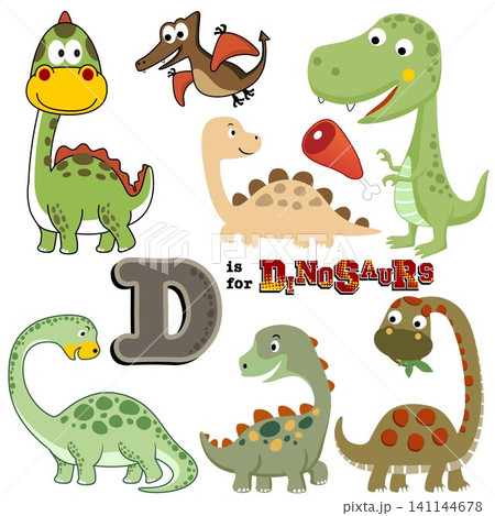 Vector set of dinosaurs cartoon in different poses 141144678