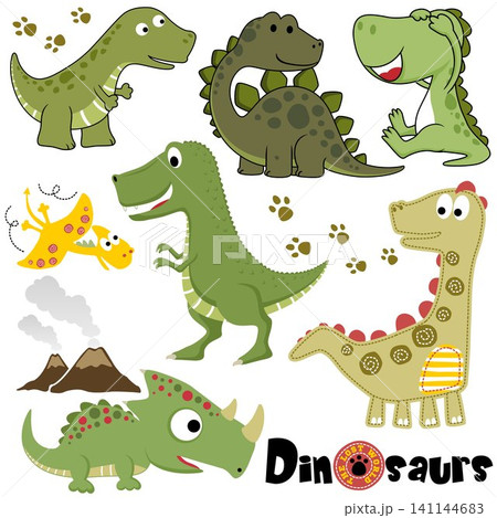 Vector set of dinosaurs cartoon in different activity 141144683