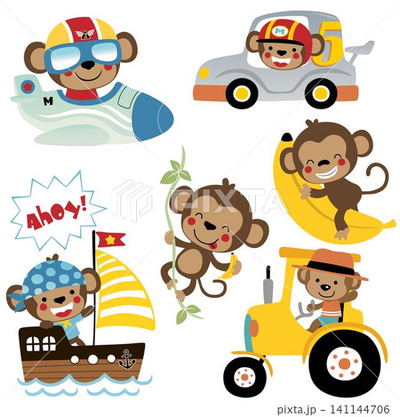 Vector set of funny monkey cartoon in different activity Vector set of funny monkey cartoon in different activity 141144706
