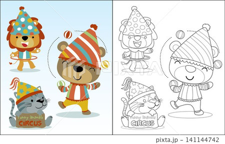 Coloring book of cute animals cartoon in circus costume Coloring book of cute animals cartoon in circus costume 141144742
