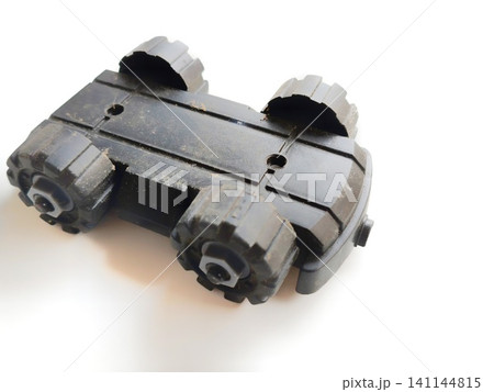 vintage car with holes isolated on white 141144815
