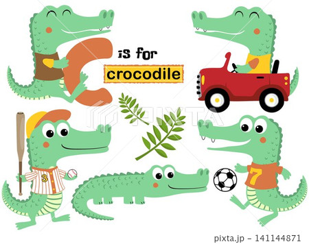 Vector set of crocodile cartoon in different activity Vector set of crocodile cartoon in different activity 141144871