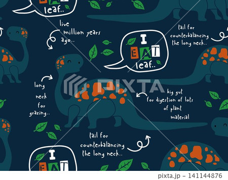 seamless pattern vector of hand drawn brontosaurus cartoon 141144876