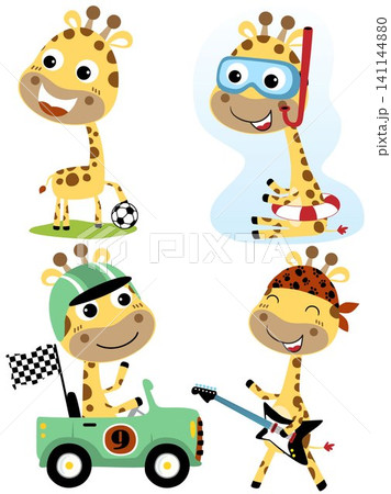 Vector set of giraffe cartoon in different activity Vector set of giraffe cartoon in different activity 141144880