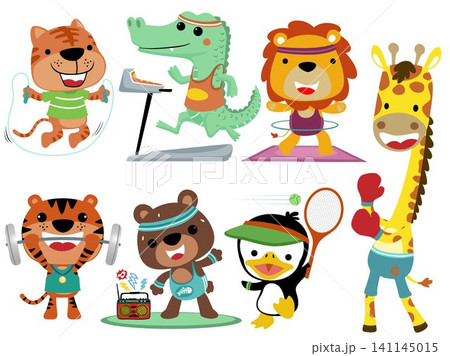 Vector set of funny animals cartoon in different sport activity Vector set of funny animals cartoon in different sport activity 141145015