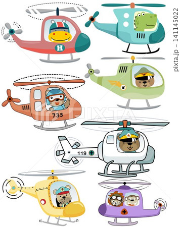 Vector set of helicopters cartoon with funny animals pilots 141145022