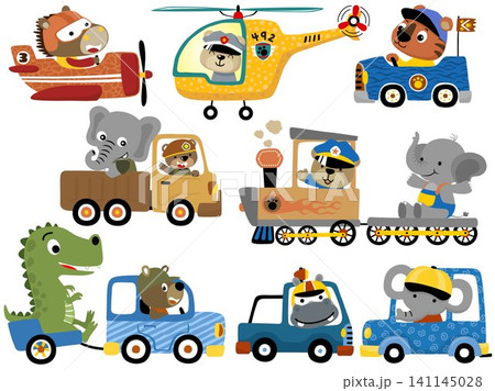 Vector set of cute animals cartoon on vehicles 141145028