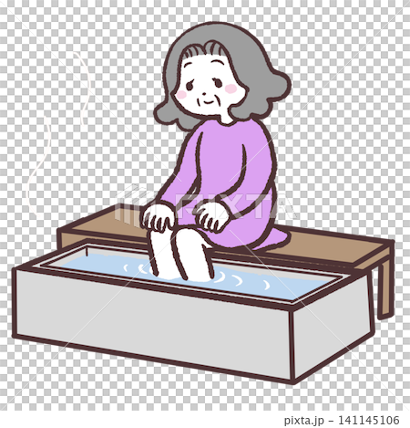 Illustration of a senior woman enjoying a footbath. Illustration of a senior woman enjoying a footbath. 141145106