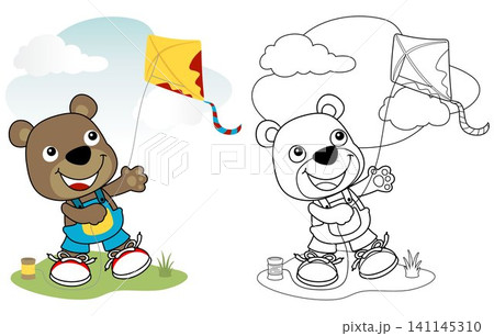 vector illustration of cute bear playing kite, coloring book or page vector illustration of cute bear playing kite, coloring book or page 141145310