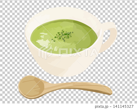 Spinach soup and wooden spoon Spinach soup and wooden spoon 141145327