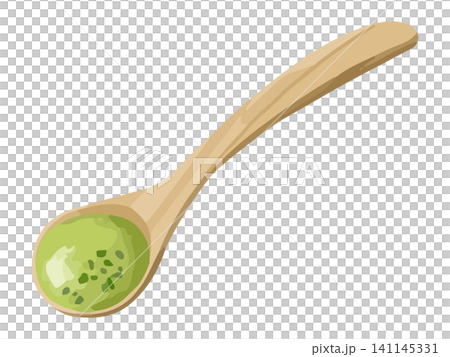 A wooden spoon holding a spoonful of spinach soup. A wooden spoon holding a spoonful of spinach soup. 141145331