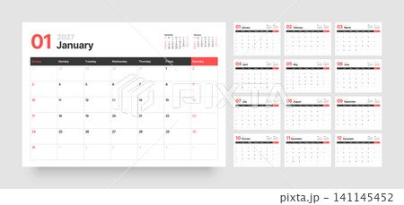Monthly calendar layout for 2027. Planner diary. Monthly calendar layout for 2027. Planner diary. 141145452