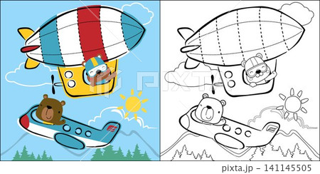 vector cartoon of air transportation cartoon with funny animals, coloring book or page vector cartoon of air transportation cartoon with funny animals, coloring book or page 141145505