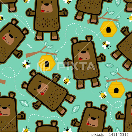 seamless pattern vector of cute bear cartoon with bee hive seamless pattern vector of cute bear cartoon with bee hive 141145515
