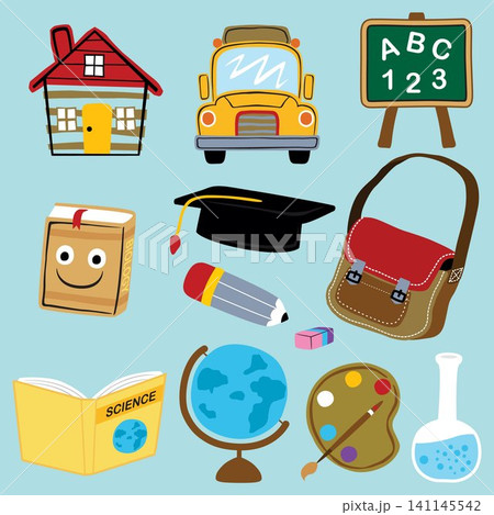 Vector set of school elements cartoon 141145542