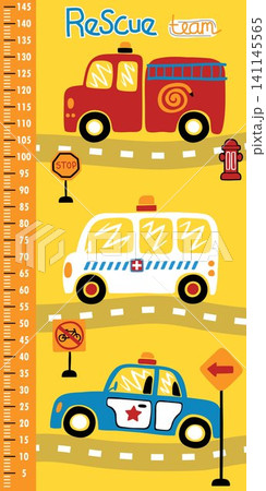 height measurement wall with rescue vehicles cartoon, traffic elements cartoon height measurement wall with rescue vehicles cartoon, traffic elements cartoon 141145565