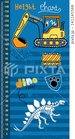 height measurement wall with funny construction vehicle cartoon digging dinosaur fossil height measurement wall with funny construction vehicle cartoon digging dinosaur fossil 141145566
