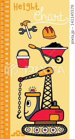 height measurement wall of hand drawn construction vehicles cartoon with construction elements height measurement wall of hand drawn construction vehicles cartoon with construction elements 141145570