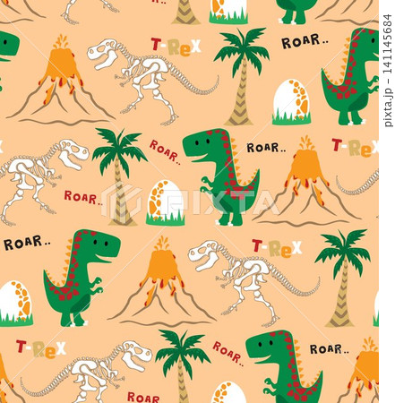 Seamless pattern vector of dinosaurs cartoon, prehistoric elements cartoon Seamless pattern vector of dinosaurs cartoon, prehistoric elements cartoon 141145684
